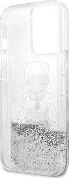Karl Lagerfeld KLHCP13LKICGLS Apple iPhone 13 Pro / 13 6,1″ sidabrinis kietas dėklas Liquid Glitter Karl&Cho