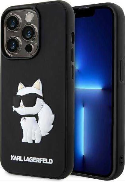 Karl Lagerfeld KLHCP14L3DRKHNK iPhone 14 Pro 6.1″ juodos spalvos kietas dėklas Rubber Choupette 3D