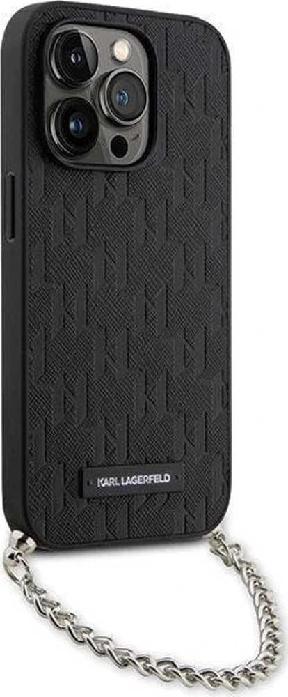 Karl Lagerfeld dėklas iPhone 14 Pro 6,1 KLHCP14LSACKLHPK juodas Saffiano Mono Chain