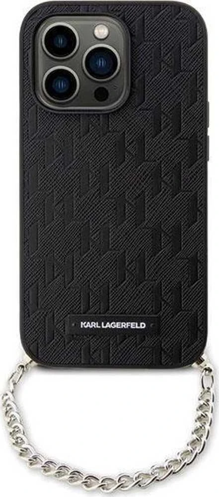 Karl Lagerfeld dėklas iPhone 14 Pro 6,1 KLHCP14LSACKLHPK juodas Saffiano Mono Chain