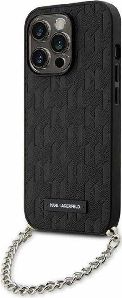 Karl Lagerfeld dėklas iPhone 14 Pro 6,1 KLHCP14LSACKLHPK juodas Saffiano Mono Chain