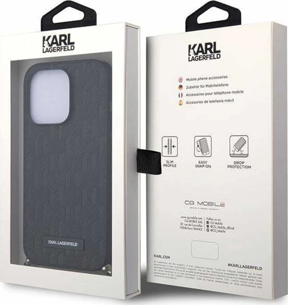 Karl Lagerfeld dėklas iPhone 14 Pro 6,1 KLHCP14LSACKLHPK juodas Saffiano Mono Chain
