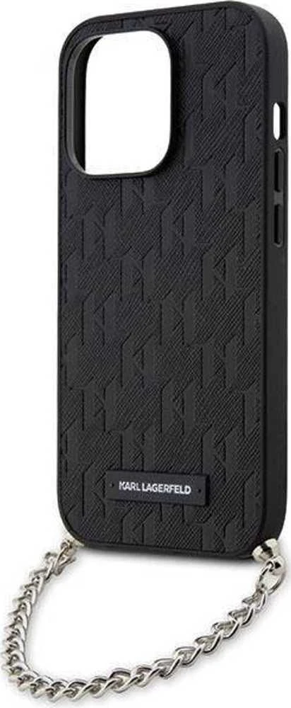 Karl Lagerfeld dėklas iPhone 14 Pro 6,1 KLHCP14LSACKLHPK juodas Saffiano Mono Chain