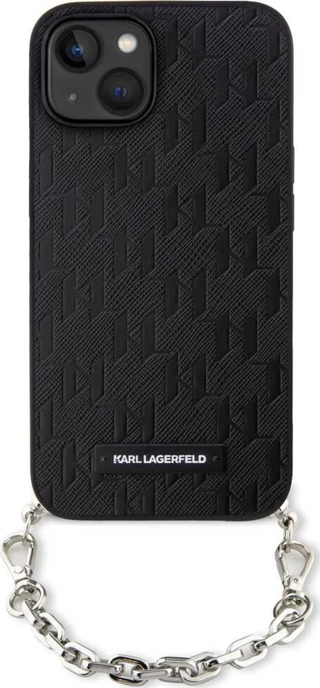 Karl Lagerfeld KLHCP14SSACKLHPK Apple iPhone 14 / 15 / 13 6.1″ juodos spalvos kietas dėklas Saffiano Monogram Chai