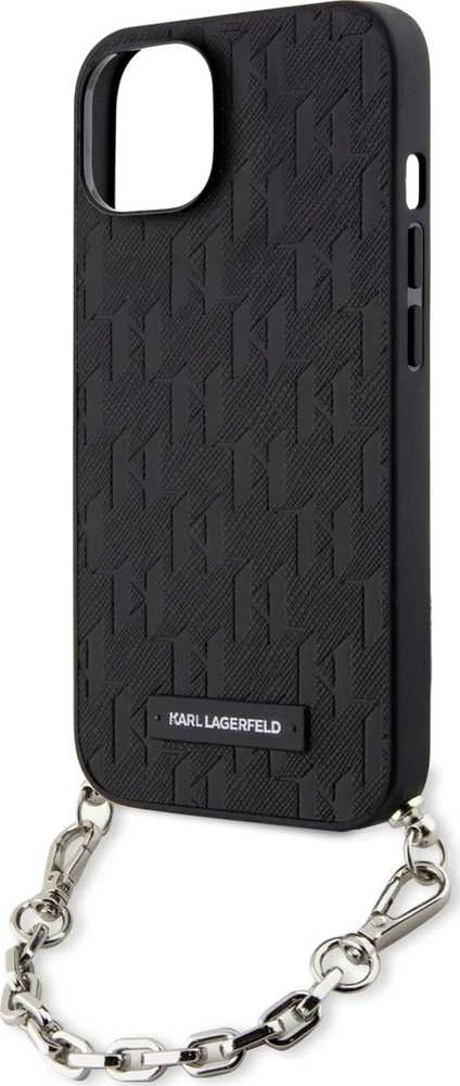 Karl Lagerfeld KLHCP14SSACKLHPK Apple iPhone 14 / 15 / 13 6.1″ juodos spalvos kietas dėklas Saffiano Monogram Chai