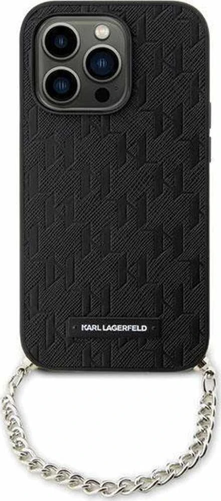 Karl Lagerfeld KLHCP14SSACKLHPK Apple iPhone 14 / 15 / 13 6.1″ juodos spalvos kietas dėklas Saffiano Monogram Chai