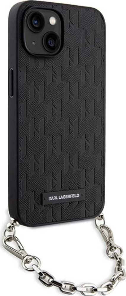 Karl Lagerfeld KLHCP14SSACKLHPK Apple iPhone 14 / 15 / 13 6.1″ juodos spalvos kietas dėklas Saffiano Monogram Chai
