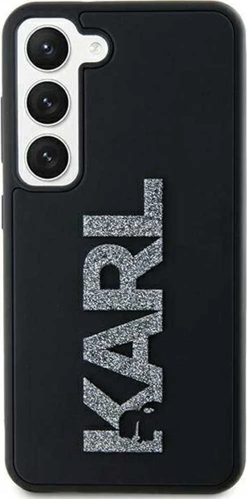 Karl Lagerfeld KLHCS23L3DMBKCK S23 Ultra S918 juodos spalvos kietas dėklas 3D Rubber Glitter Logo