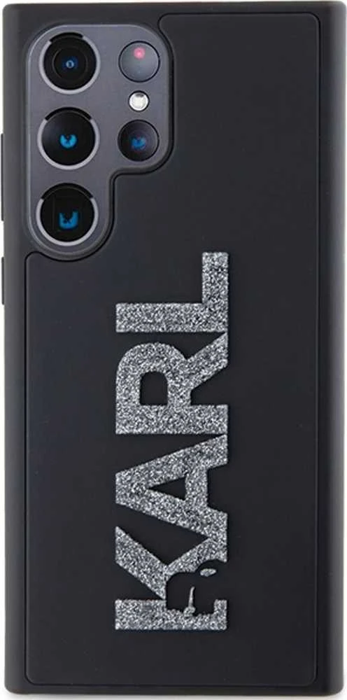 Karl Lagerfeld KLHCS23L3DMBKCK S23 Ultra S918 juodos spalvos kietas dėklas 3D Rubber Glitter Logo