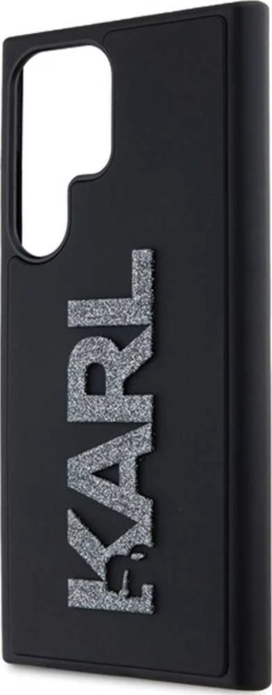 Karl Lagerfeld KLHCS23L3DMBKCK S23 Ultra S918 juodos spalvos kietas dėklas 3D Rubber Glitter Logo