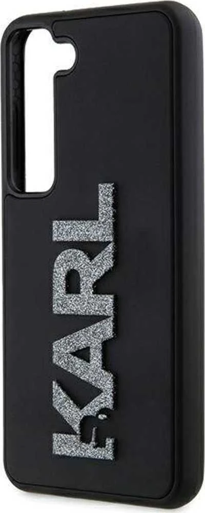 Karl Lagerfeld KLHCS23M3DMBKCK S23+ S916 juodos spalvos kietas dėklas 3D Rubber Glitter Logo