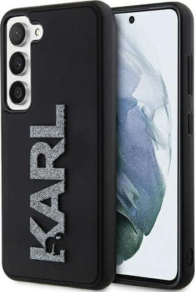 Karl Lagerfeld KLHCS23M3DMBKCK S23+ S916 juodos spalvos kietas dėklas 3D Rubber Glitter Logo