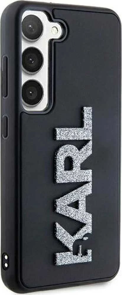 Karl Lagerfeld KLHCS23M3DMBKCK S23+ S916 juodos spalvos kietas dėklas 3D Rubber Glitter Logo