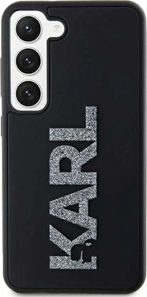 Karl Lagerfeld KLHCS23S3DMBKCK S23 S911 juodos spalvos kietas dėklas 3D Rubber Glitter Logo