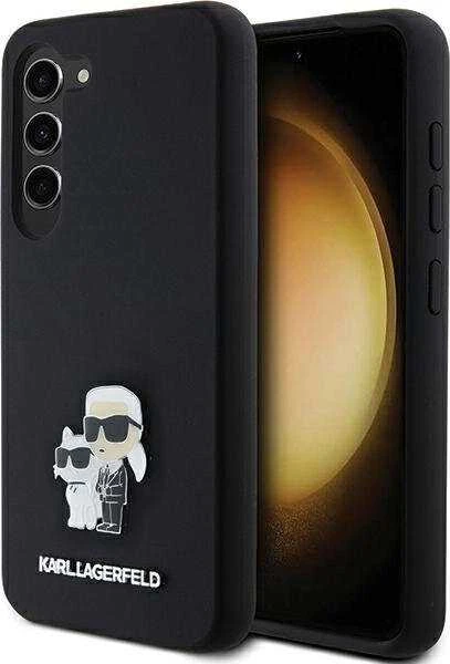 Karl Lagerfeld KLHCS23SSMHKCNPK S23 S911kietas dėklas juodos spalvos Silicone Karl&Choupette Metal Pin