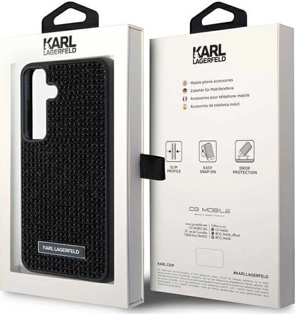 Karl Lagerfeld KLHCS24SHDSPRK S24 S921 kietas dėklas juodos spalvos Rhinestone Metal Logo