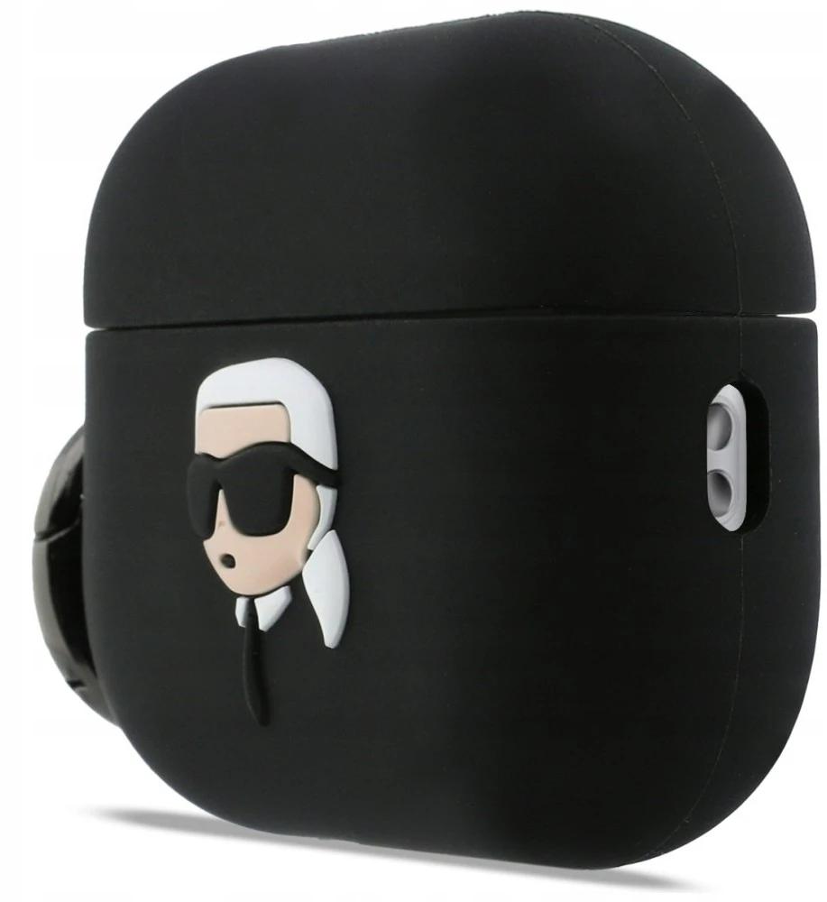 Karl Lagerfeld 3D Logo NFT Karl Head Silicone dėklas skirtas AirPods Pro 3 juodos spalvos
