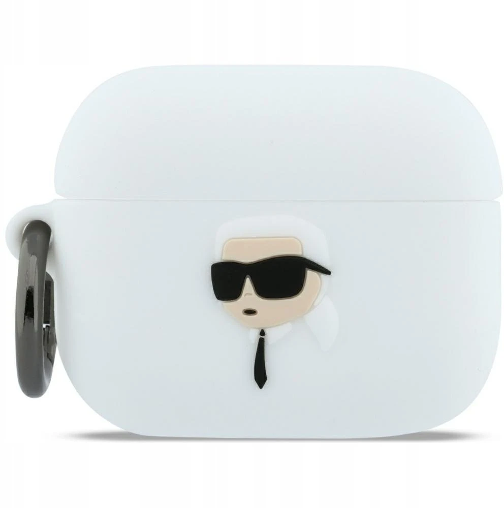Karl Lagerfeld silikoninis Karl Head 3D dėklas AirPods Pro 3 ausinėms - Baltas