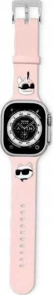 Apyrankė laikrodžiui Apple Watch 1 / 2 / 3 / 4 / 5 / 6 / SE / 7 / 8 (38 / 40 / 41 mm) Karl Lagerfeld Strap 3D Rubber Karl&Choupette Heads (KLAWMSLKCNP) rožinės spalvos