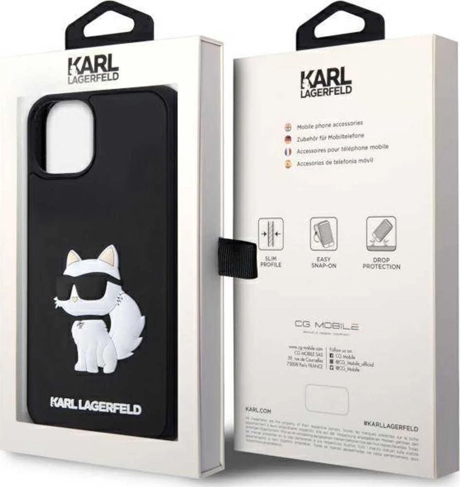 Karl Lagerfeld KLHCP14M3DRKHNK Apple iPhone 14 Plus / 15 Plus 6.7″ juodos spalvos kietas dėklas Rubber Choupette 3