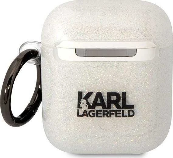 Karl Lagerfeld KLA2HNKCTGT Airpods 1/2 dėklas skaidrus Glitter Karl&Choupette