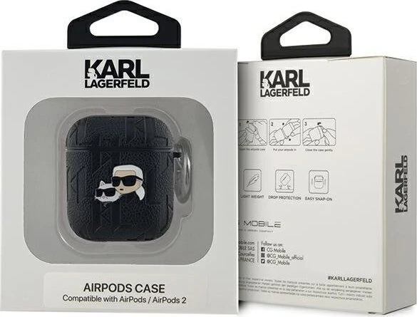 Apple AirPods Karl Lagerfeld Cover Monogram Karl & Choupette Head ausinių dėklas juodos spalvos