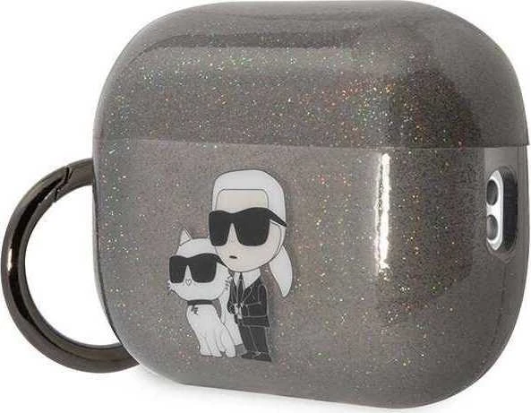 Karl Lagerfeld KLAP2HNKCTGK Airpods Pro 2 (2022/2023) dėklas juodos spalvos Glitter Karl&Choupette