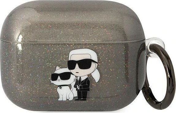 Karl Lagerfeld KLAPHNKCTGK Airpods Pro dėklas, juodos spalvos, Glitter Karl&Choupette