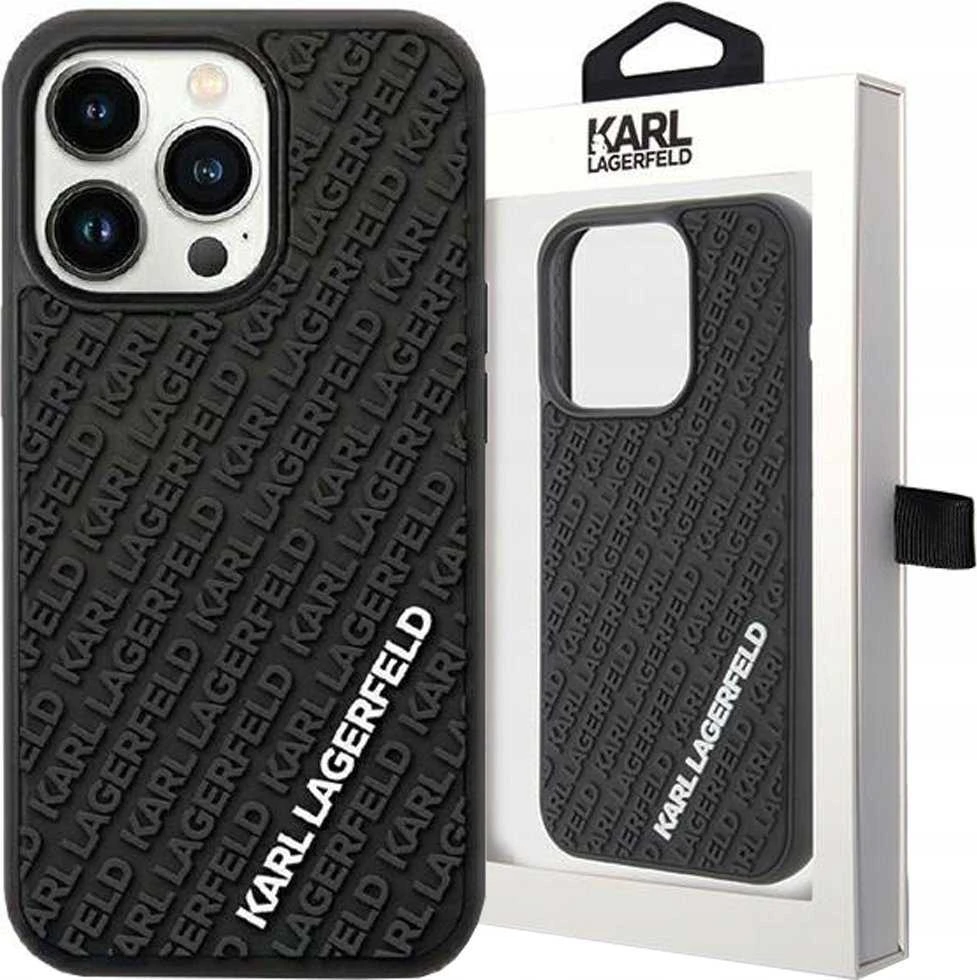 Karl Lagerfeld KLHCP15L3DMKRLK Apple iPhone 15 Pro 6.1″ juodos spalvos kietas dėklas 3D Rubber Multi Logo