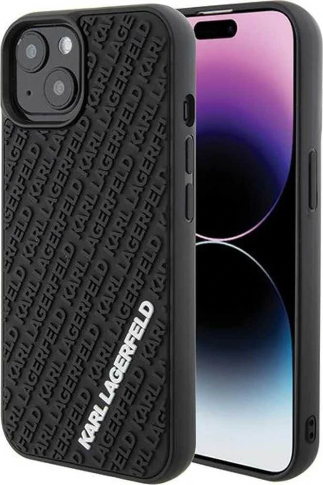 Karl Lagerfeld KLHCP15S3DMKRLK Apple iPhone 15/ 14 / 13 6.1″ juodos spalvos kietas dėklas 3D Rubber Multi Logo