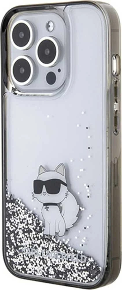 Karl Lagerfeld KLHCP15XLKCNSK Apple iPhone 15 Pro Max 6.7″ skaidrus kietas dėklas Liquid Glitter Choupette