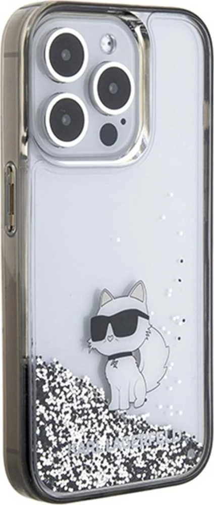 Karl Lagerfeld KLHCP15XLKCNSK Apple iPhone 15 Pro Max 6.7″ skaidrus kietas dėklas Liquid Glitter Choupette