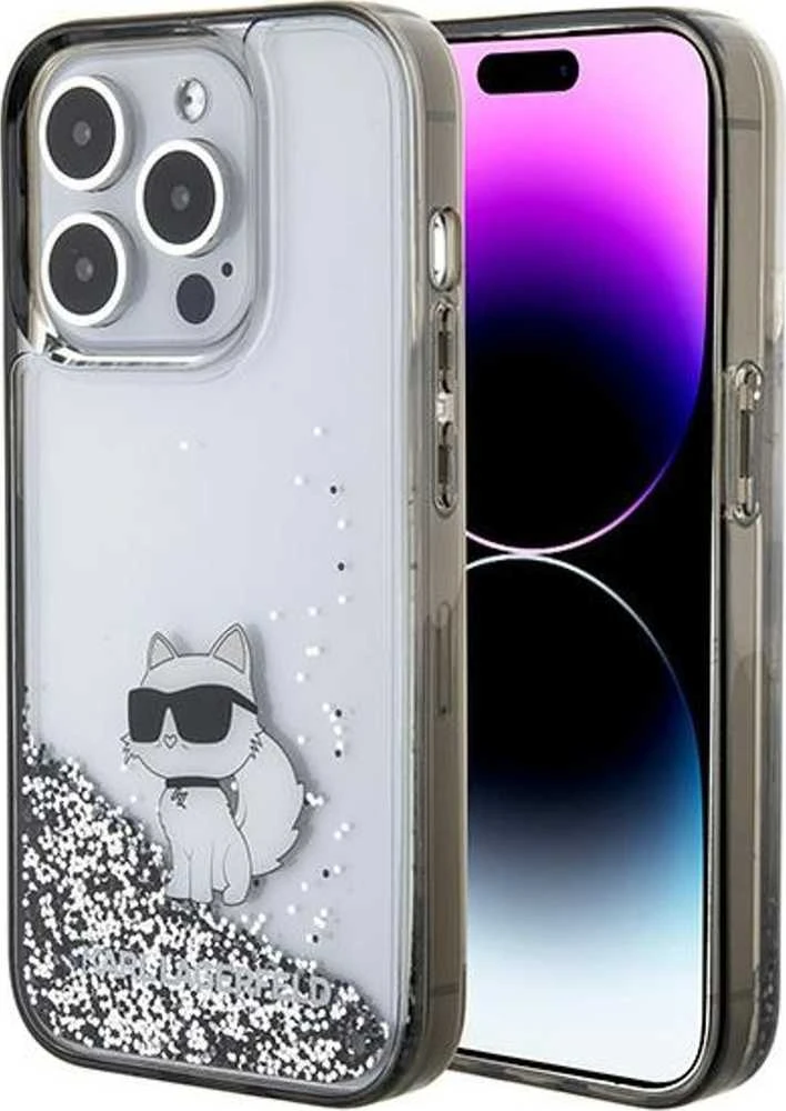 Karl Lagerfeld KLHCP15XLKCNSK Apple iPhone 15 Pro Max 6.7″ skaidrus kietas dėklas Liquid Glitter Choupette