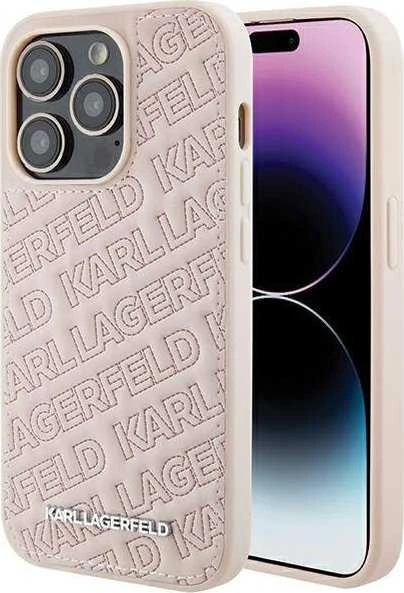 Karl Lagerfeld KLHCP15XPQKPMP Apple iPhone 15 Pro Max 6.7″ rožinės spalvos kietas dėklas Quilted K Pattern