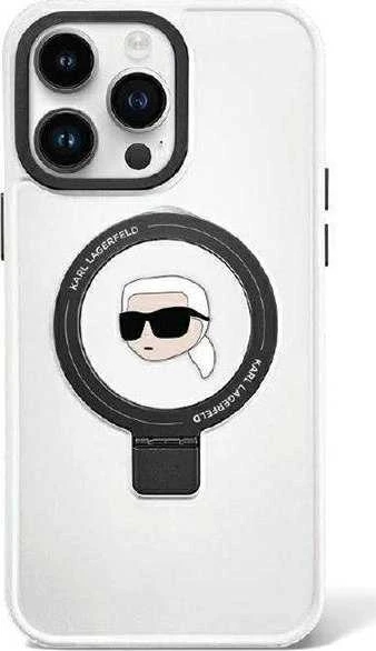 Karl Lagerfeld KLHMP15XHMRSKHH Apple iPhone 15 Pro Max 6.7″ baltos spalvos kietas dėklas Ring Stand Karl Head MagSafe