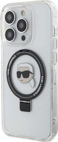 Karl Lagerfeld KLHMP15XHMRSKHH Apple iPhone 15 Pro Max 6.7″ baltos spalvos kietas dėklas Ring Stand Karl Head MagSafe