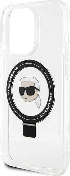 Karl Lagerfeld KLHMP15XHMRSKHH Apple iPhone 15 Pro Max 6.7″ baltos spalvos kietas dėklas Ring Stand Karl Head MagSafe