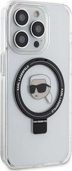 Karl Lagerfeld KLHMP15XHMRSKHH Apple iPhone 15 Pro Max 6.7″ baltos spalvos kietas dėklas Ring Stand Karl Head MagSafe