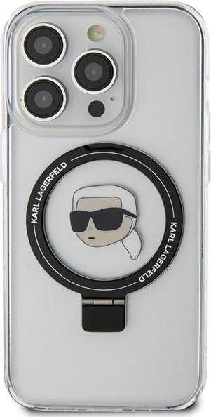 Karl Lagerfeld KLHMP15XHMRSKHH Apple iPhone 15 Pro Max 6.7″ baltos spalvos kietas dėklas Ring Stand Karl Head MagSafe