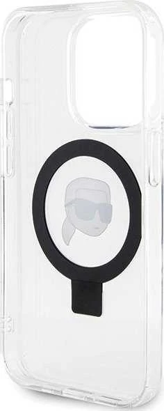 Karl Lagerfeld KLHMP15XHMRSKHH Apple iPhone 15 Pro Max 6.7″ baltos spalvos kietas dėklas Ring Stand Karl Head MagSafe
