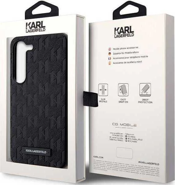 Karl Lagerfeld KLHCS24SSAKLHPK S24 S921 kietas dėklas juodos spalvos Saffiano Mono Metal Logo