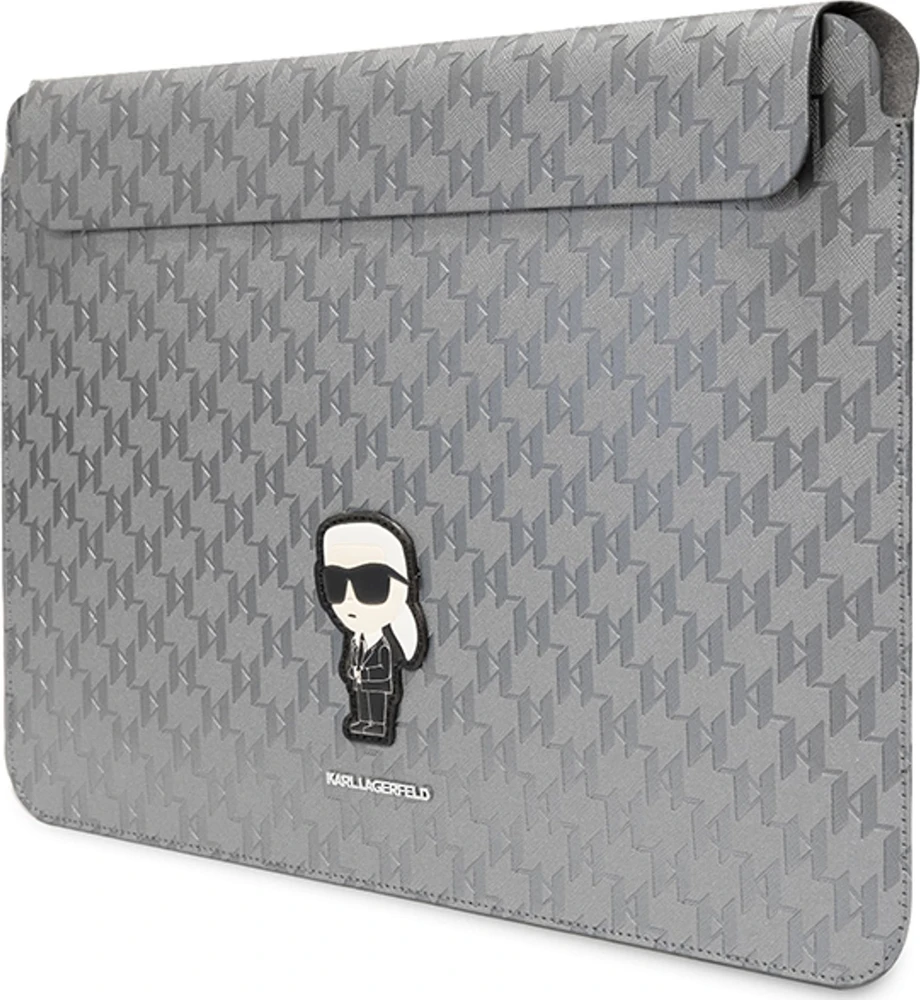 Karl Lagerfeld Dėklas kompiuteriui KLCS14SAKHPKG 14″ sidabro spalvos Saffiano Monogram Ikonik