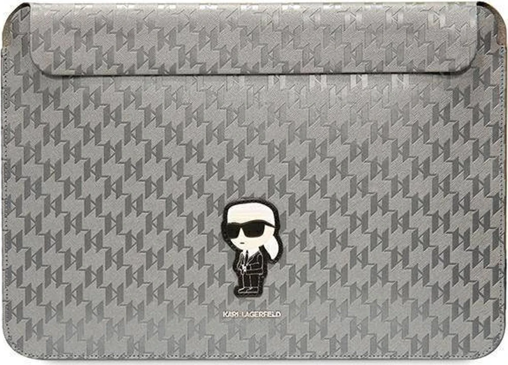 Karl Lagerfeld Dėklas kompiuteriui KLCS14SAKHPKG 14″ sidabro spalvos Saffiano Monogram Ikonik