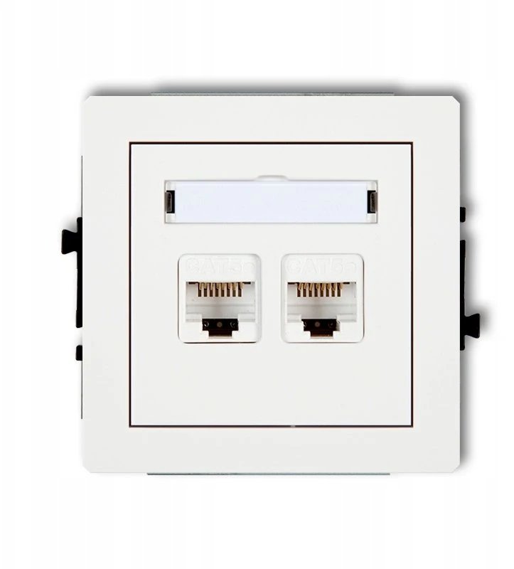 Karlik Elektrotechnik 25DGK-2 DECO Dvigubas kompiuterio lizdo mechanizmas 2xRJ45, kat. 5e, 8 kontaktų, baltas matinis 25DGK-2