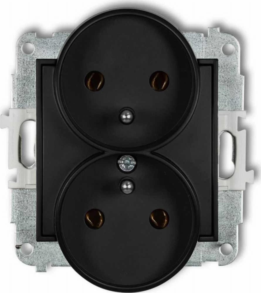 Karlik Elektrotechnik Karlik Lizdas dvigubas „Icon 12IGPR-2“ rėmui su įžeminimu 2x2P+Z be srovės takų sklendžių, juodas kilimėlis