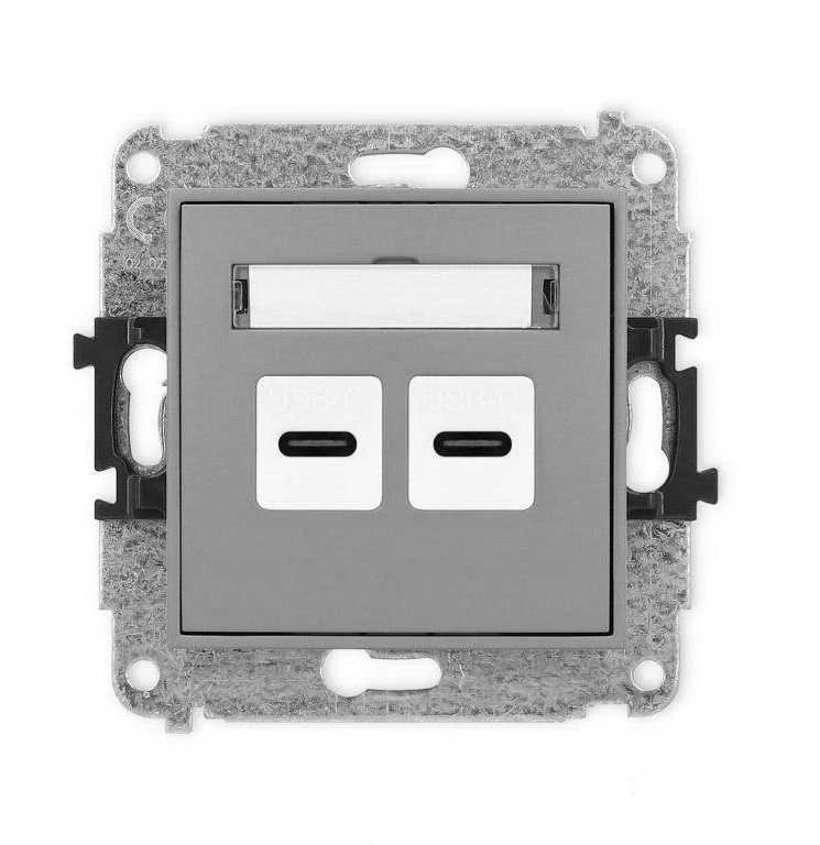 Karlik Elektrotechnik 27ICUSB-7 ICON dvigubas USB įkrovimo mechanizmas, 2xUSB C, maks. 20 W. pilka matinė 27ICUSB-7