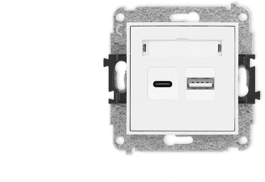 Karlik Elektrotechnik 25ICUSB-8 ICON dvigubas USB įkroviklis su USB C + USB A lizdu, maks. 20 W. balta matinė 25ICUSB-8