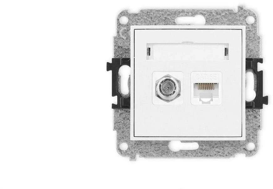 Karlik Elektrotechnik IGFK-1 ICON Vienos antenos lizdo mechanizmas F tipo (SAT) + kompiuterio lizdo dangtelis. 1xRJ45, kat. 5e, 8 kontaktų baltas IGFK-1