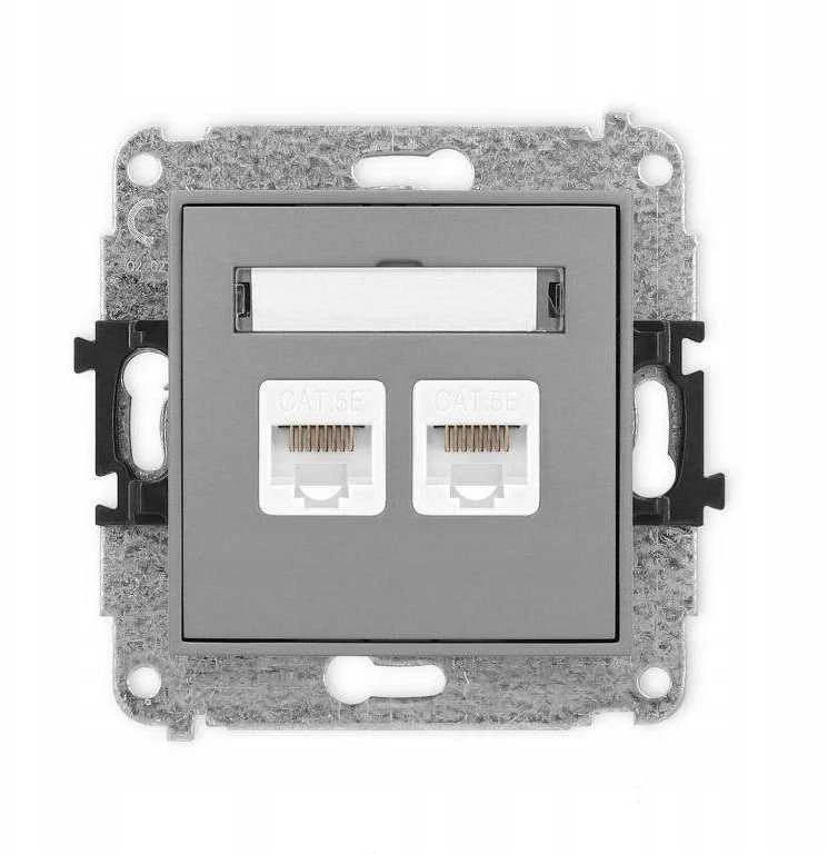 Karlik Elektrotechnik 27IGK-2 ICON Dvigubas kompiuterio lizdo mechanizmas 2xRJ45, kat. 5e, 8 kontaktų matinė pilka 27IGK-2