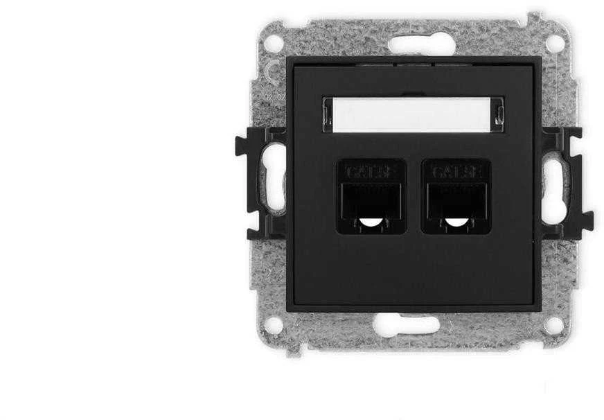Karlik Elektrotechnik 12IGK-2 ICON Dvigubas kompiuterio lizdo mechanizmas 2xRJ45, kat. 5e, 8 kontaktų matinė juoda 12IGK-2